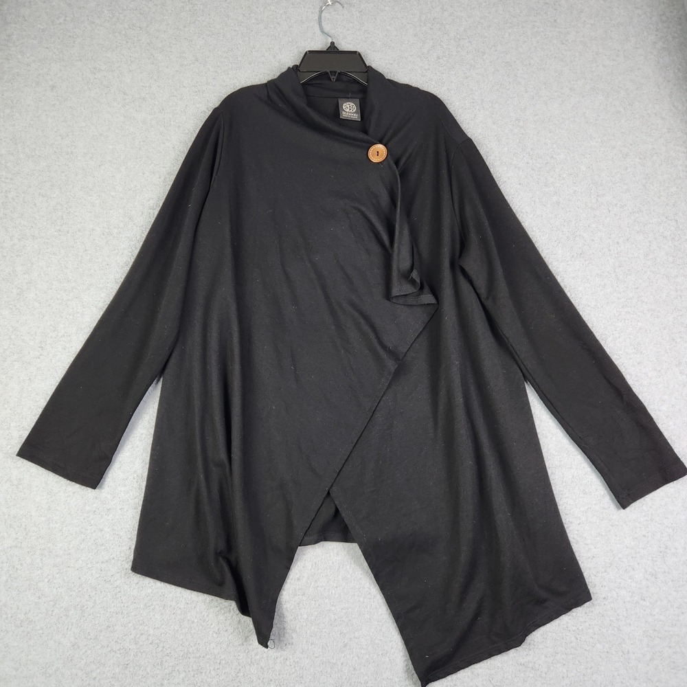 Bobeau Wrap‎ Cardigan Women L Black Knitted Long Sleeve One Button Sweater Wrap